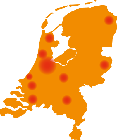 Kaartje van nederland met plaatsen en regio's waar mij actief zijn