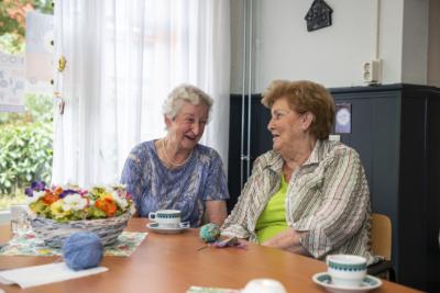 Twee dames samen aan het breien Twee dames samen aan het breien